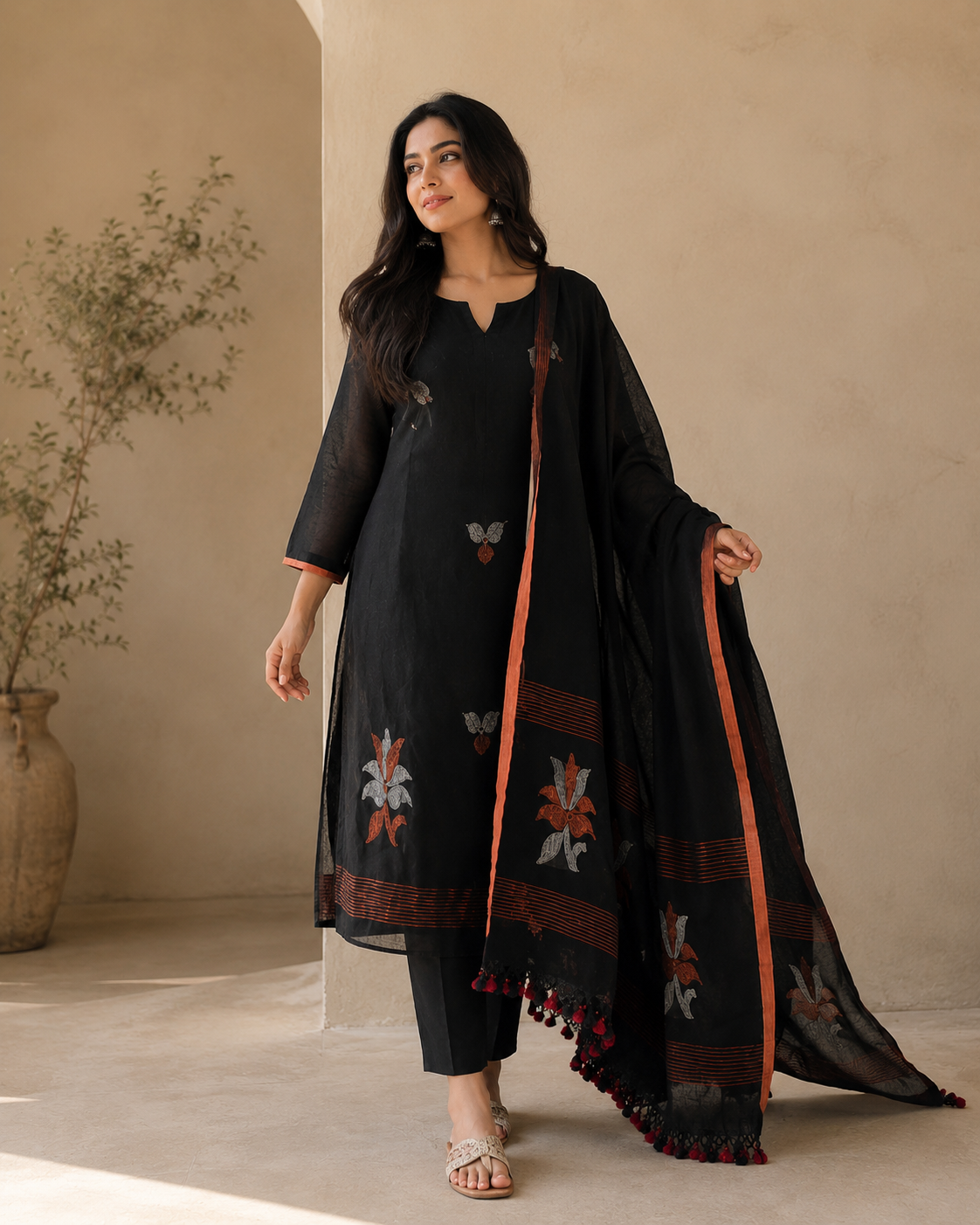 Elegant Black Kurta Pant Set with Dupatta | Women’s Ethnic Wear