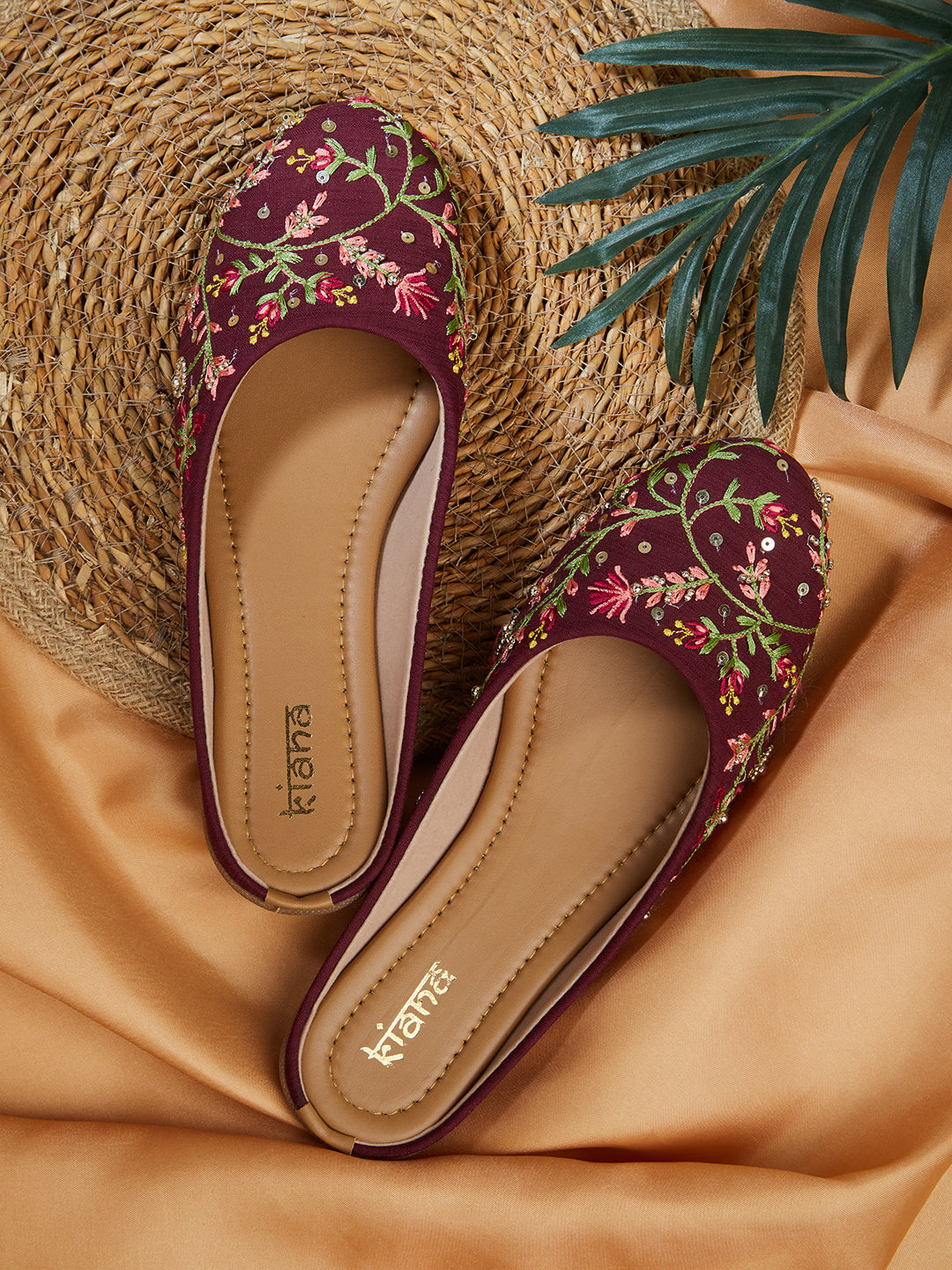 Women Embellished Embroidered Canvas Mules