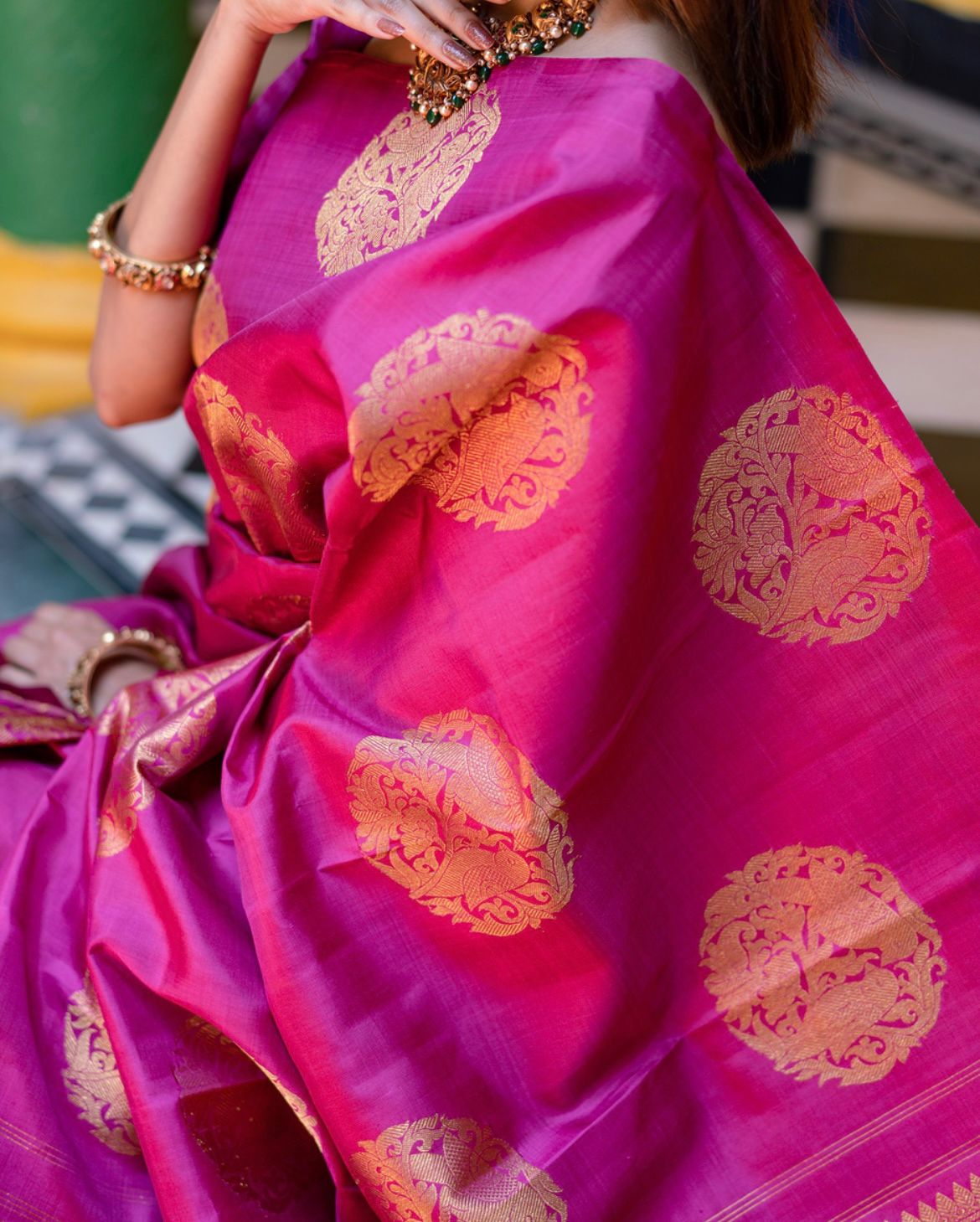 Women Bird Woven Banarasi Silk Saree with Tassels