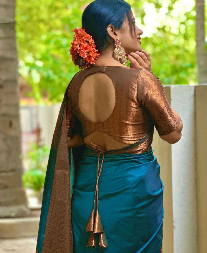 Woven Banarasi Soft Silk Saree with Tassels