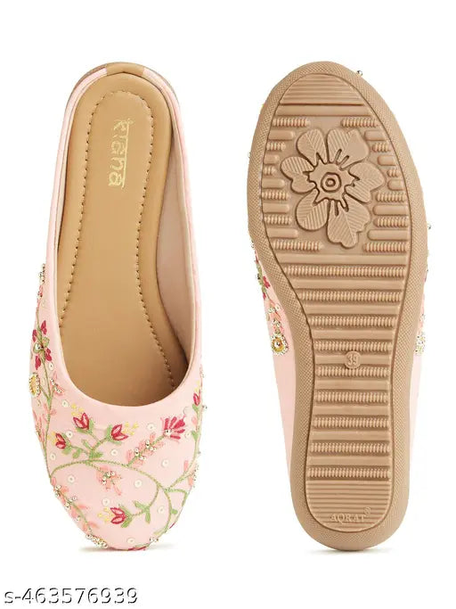 Embroidered Canvas Slip on Closed Toe Bellies