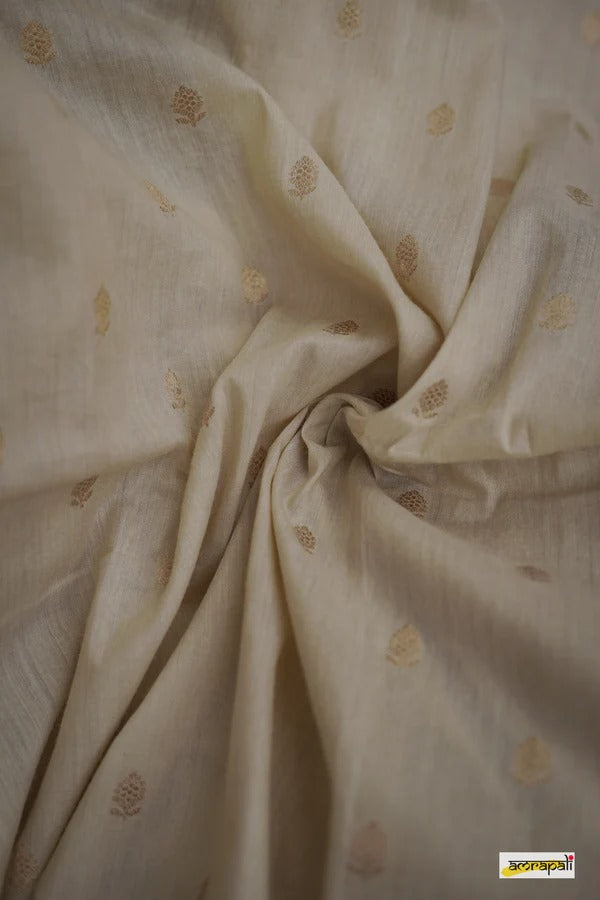 Women's Cream Silk Saree with Golden Zari Border