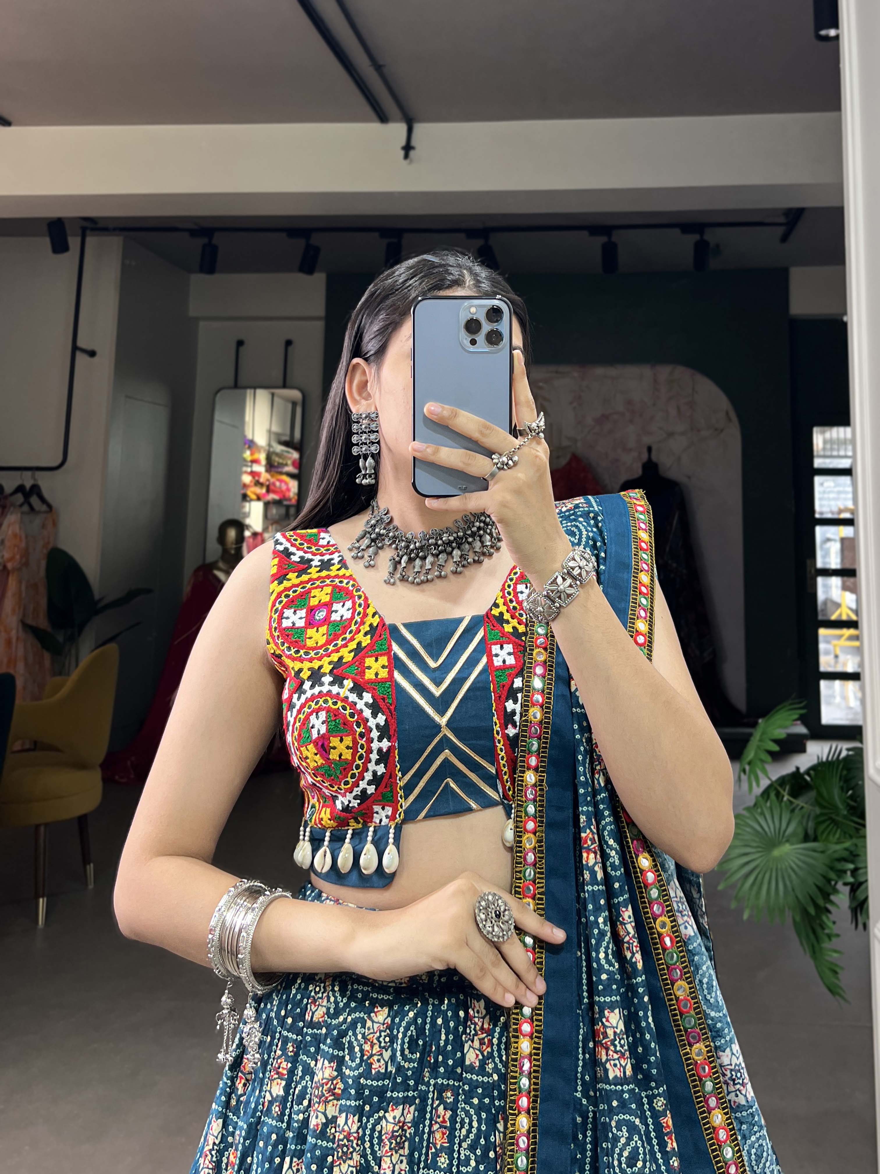 Breathtaking Blue Bandhani Printed Rayon Navratri Lehenga Choli