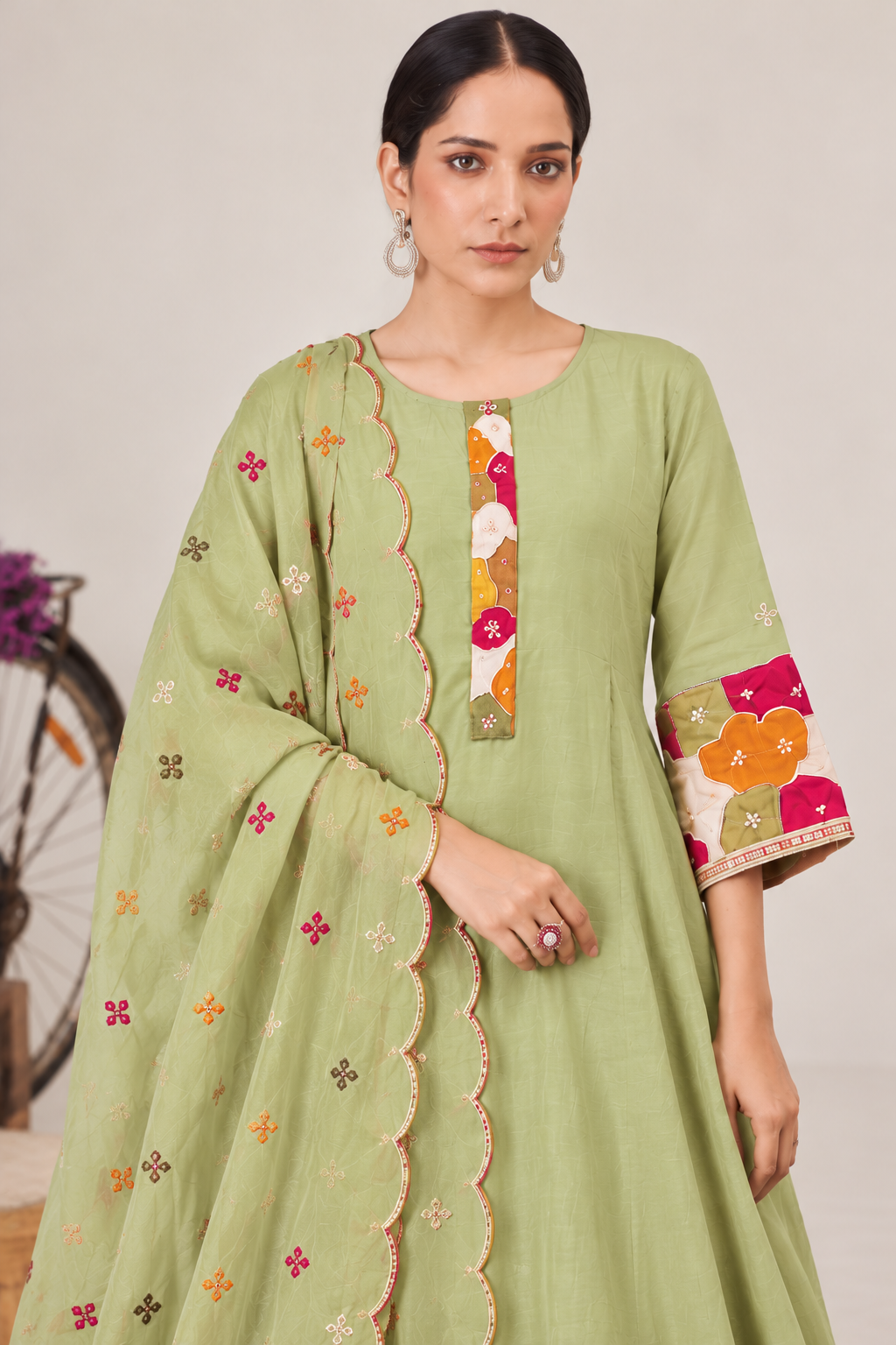 Premium Pista Green Chanderi Anarkali