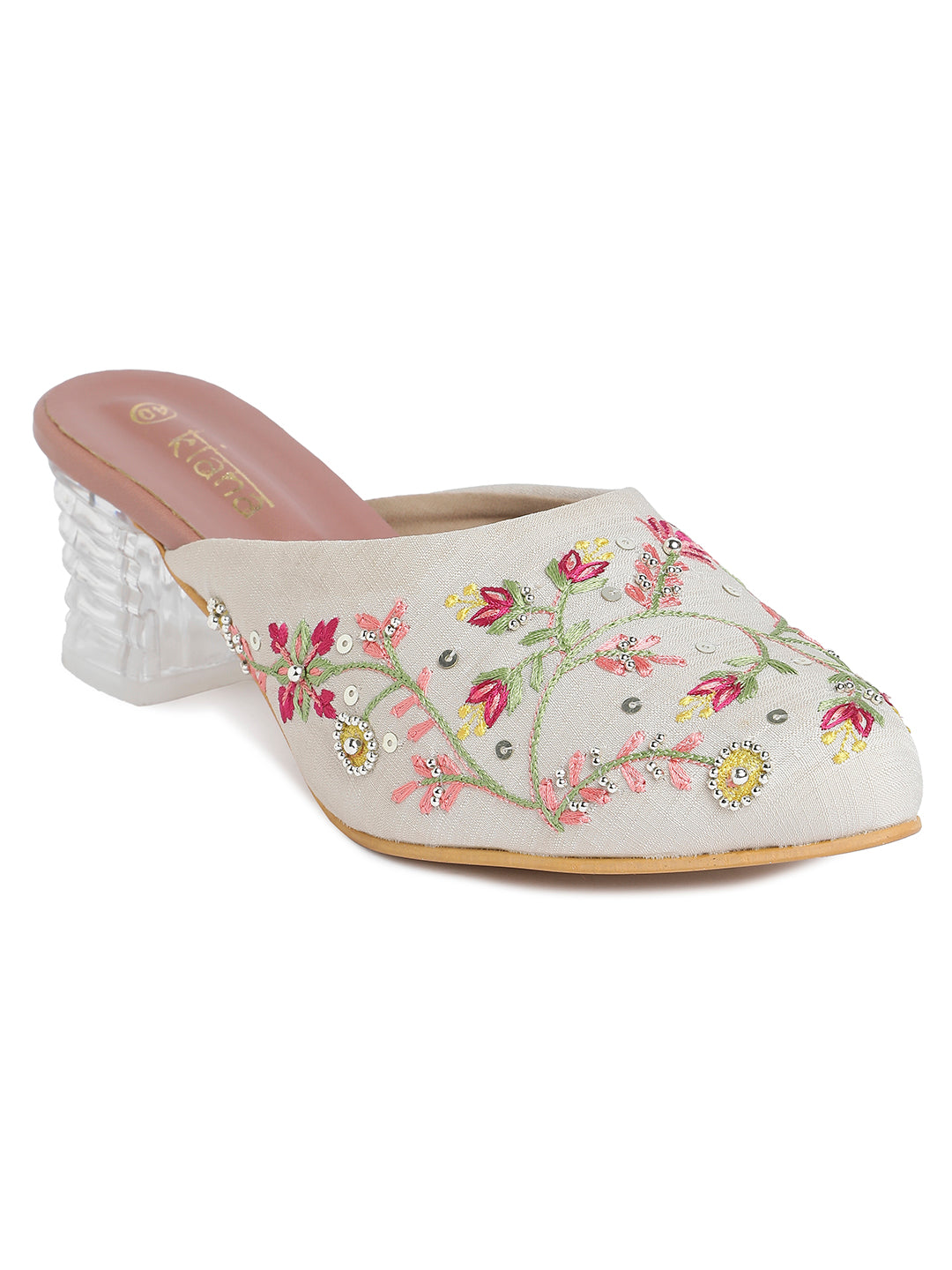 Women's White Embellished Rexine Block Heel Wedge Heels with PVC Sole - Stylish and Comfortable