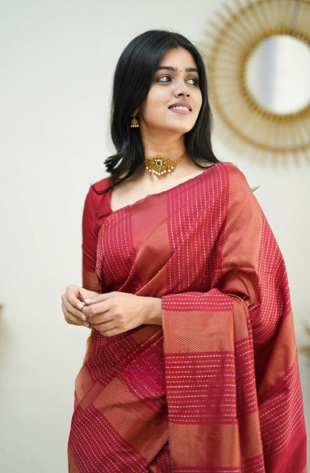 Women's Rani Pink Linen Silk Saree with Woven Striped Design & Designer Tassel Pallu