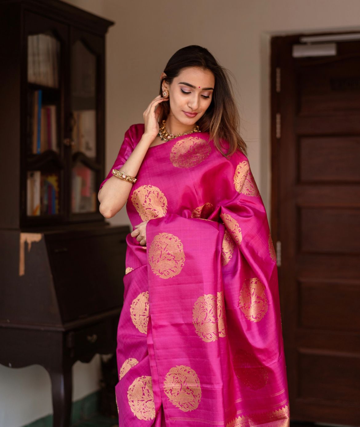Women Bird Woven Banarasi Silk Saree with Tassels