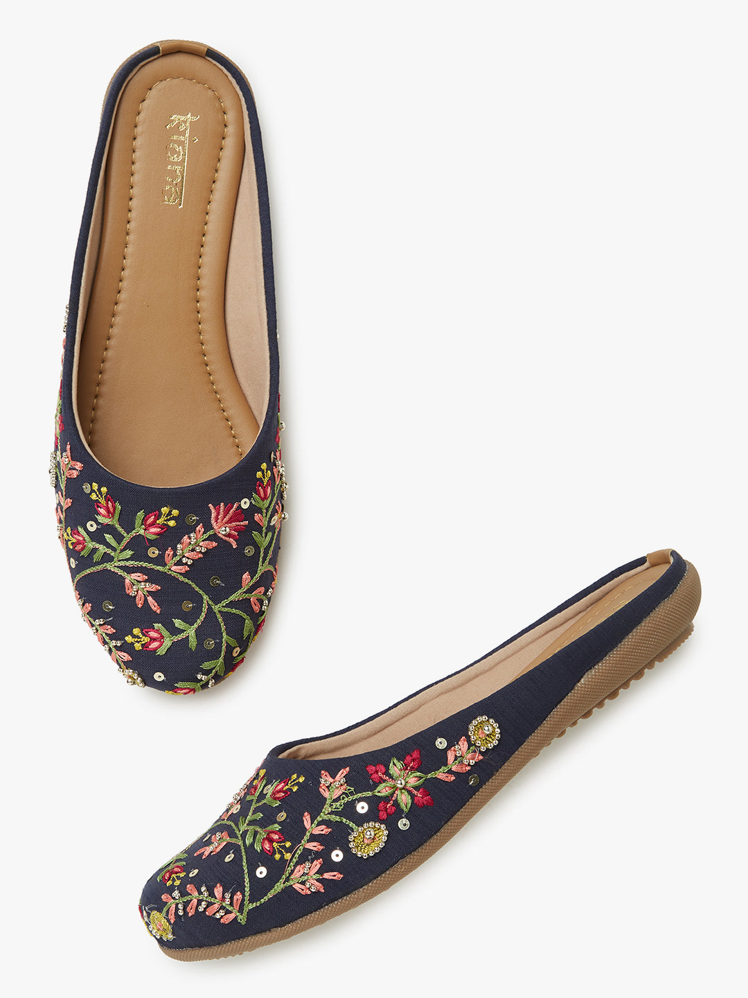 Stylish Women's Round Toe Shoes in Blue with Embroidered & Handwork
