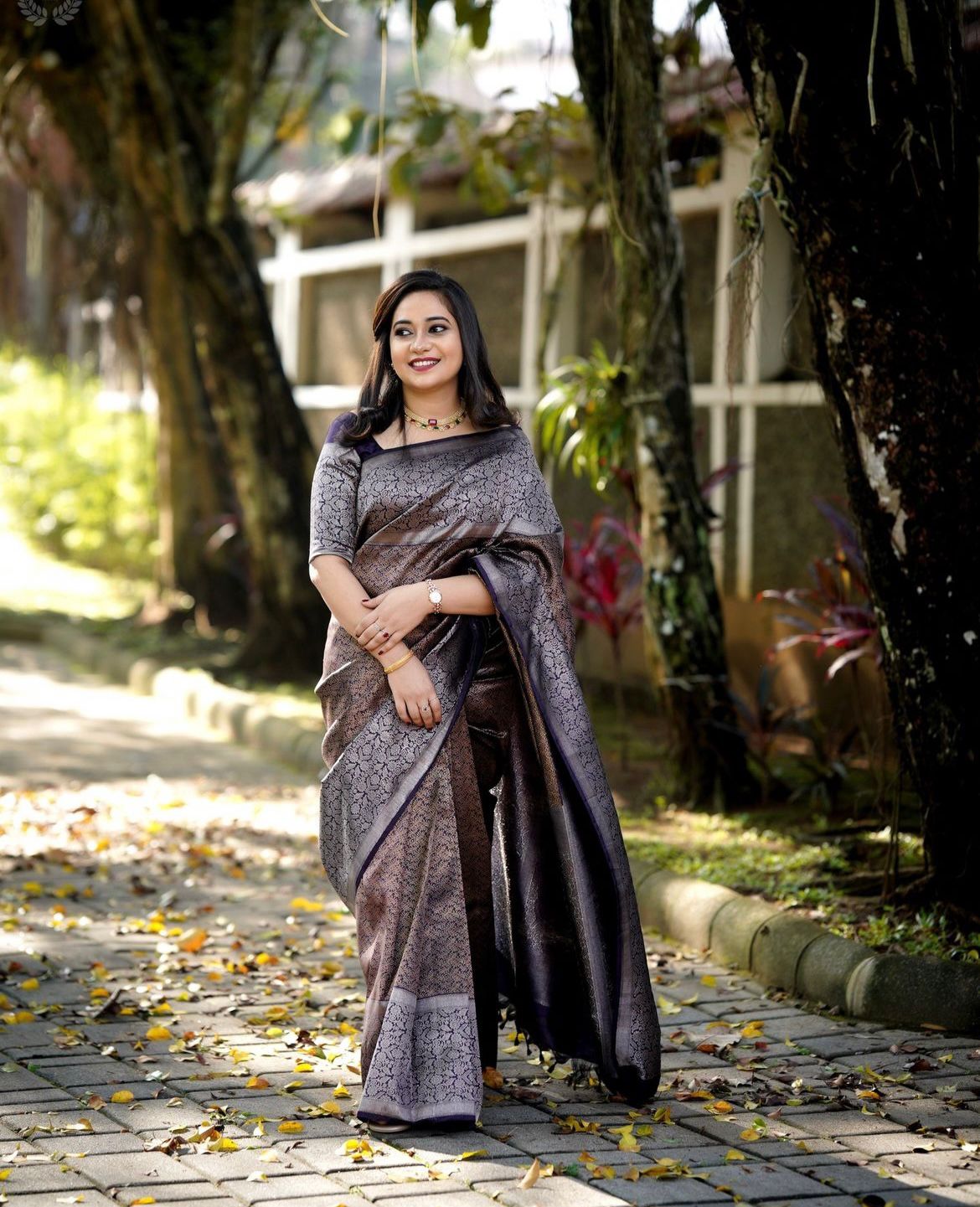Women Floral Woven Saree with Tassels | FS