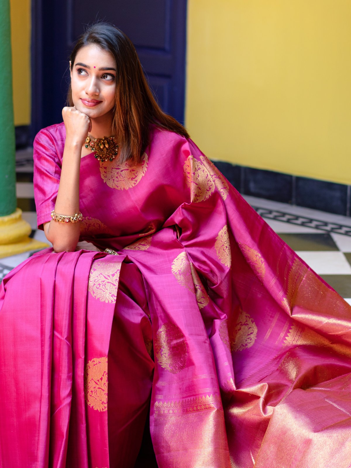 Women Bird Woven Banarasi Silk Saree with Tassels