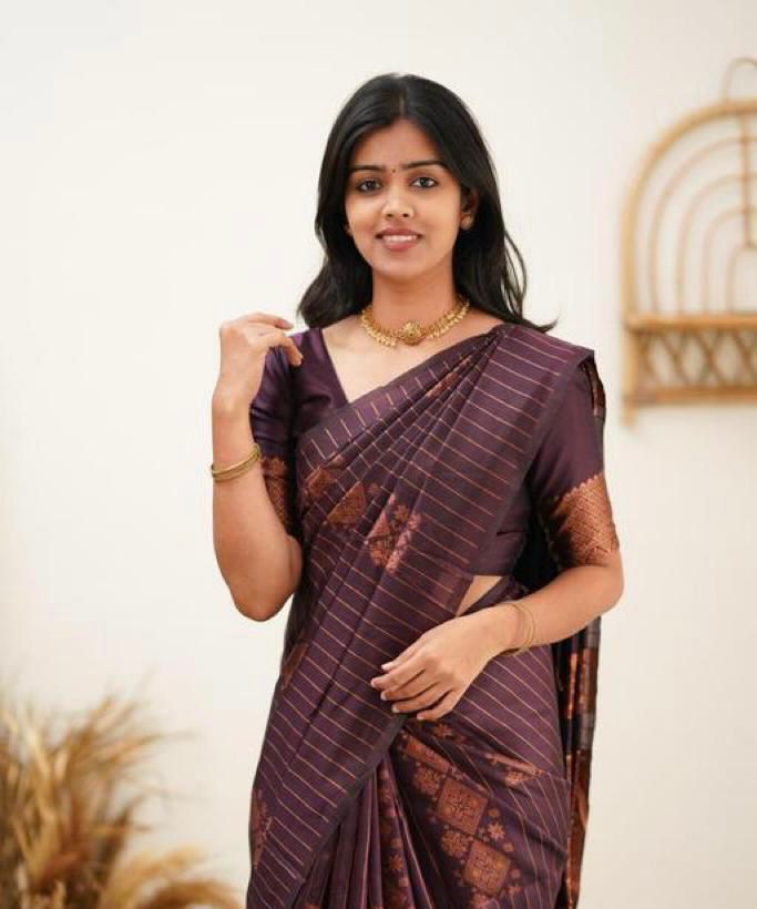 Elegant Wine Designer Saree with Copper Woven Pattern