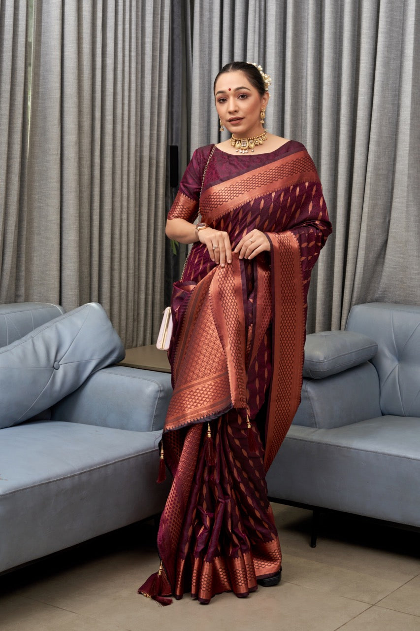 Woven Saree with Contrast Border