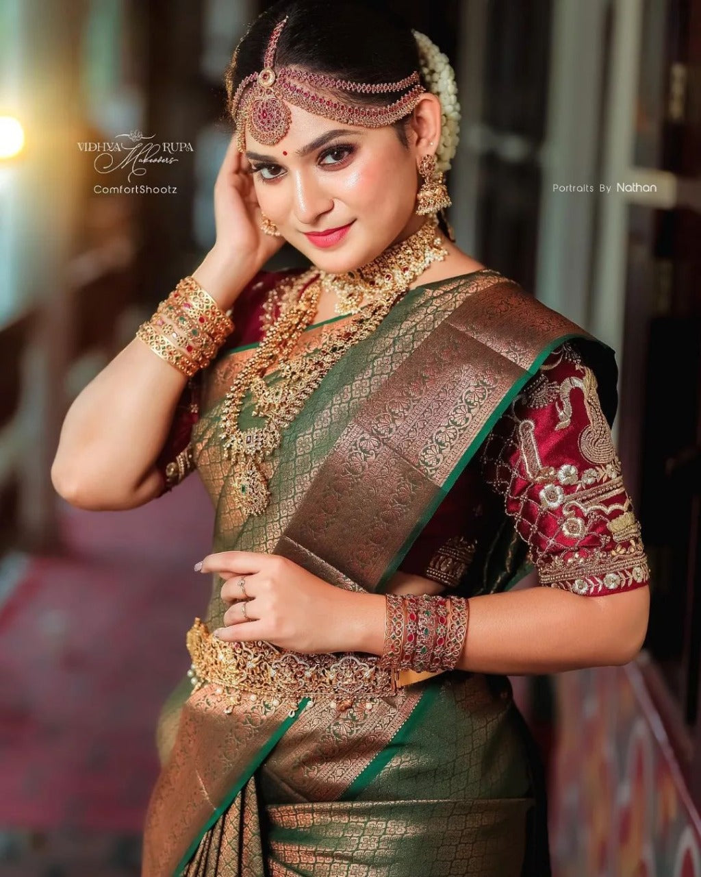 Printed Banarasi Jacquard Saree (Green)