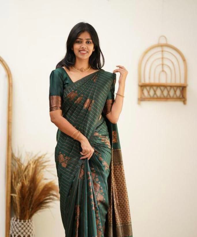 Royal Green Designer Saree with Copper Woven Pattern