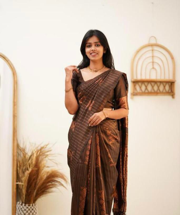 Royal Chocolate Brown Designer Saree with Copper Woven Pattern