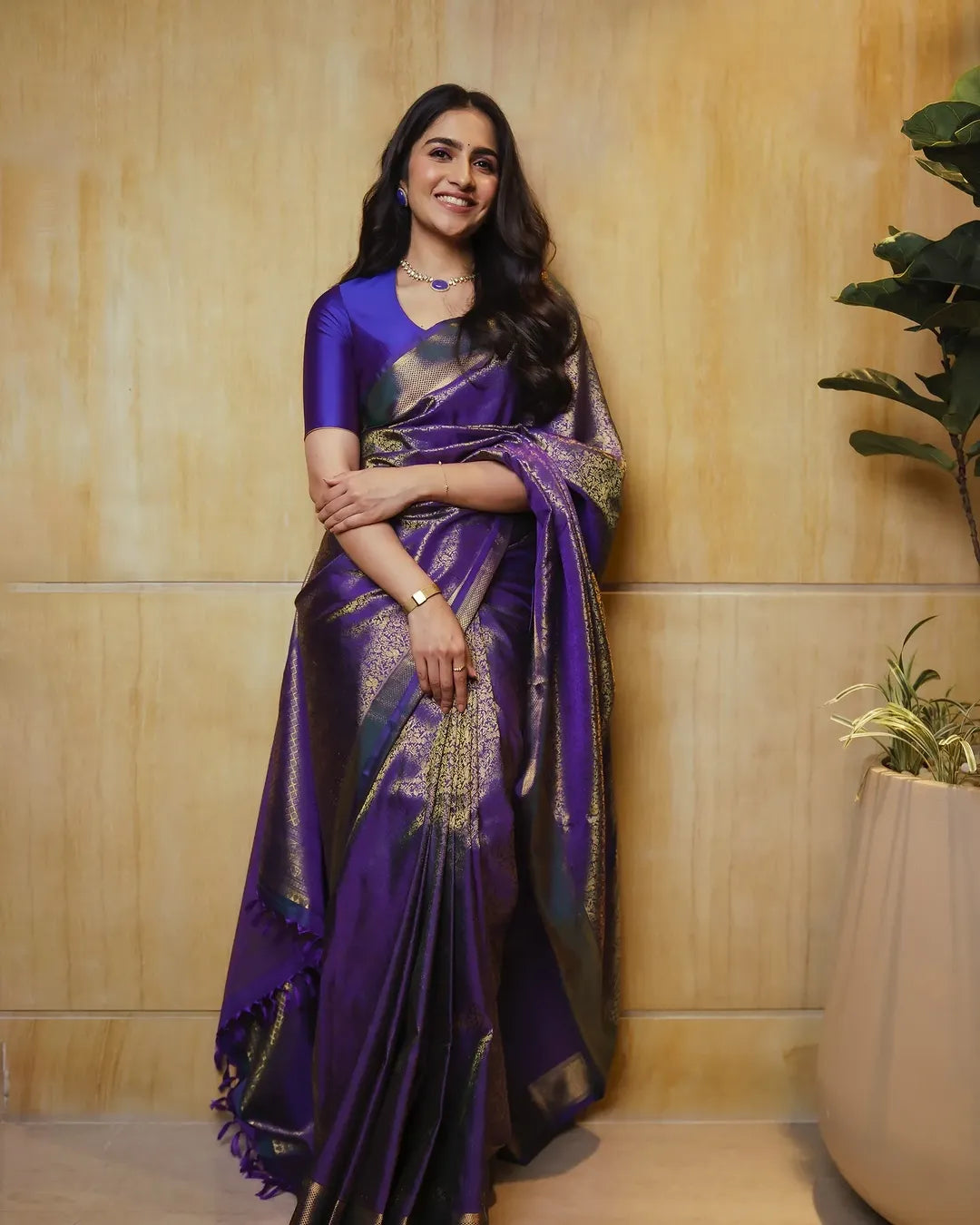 FANCY BANARASI SOFT SILK ZARI WEAVING WORK SAREE WITH UNSTITCHED BLOUSE PURPLE