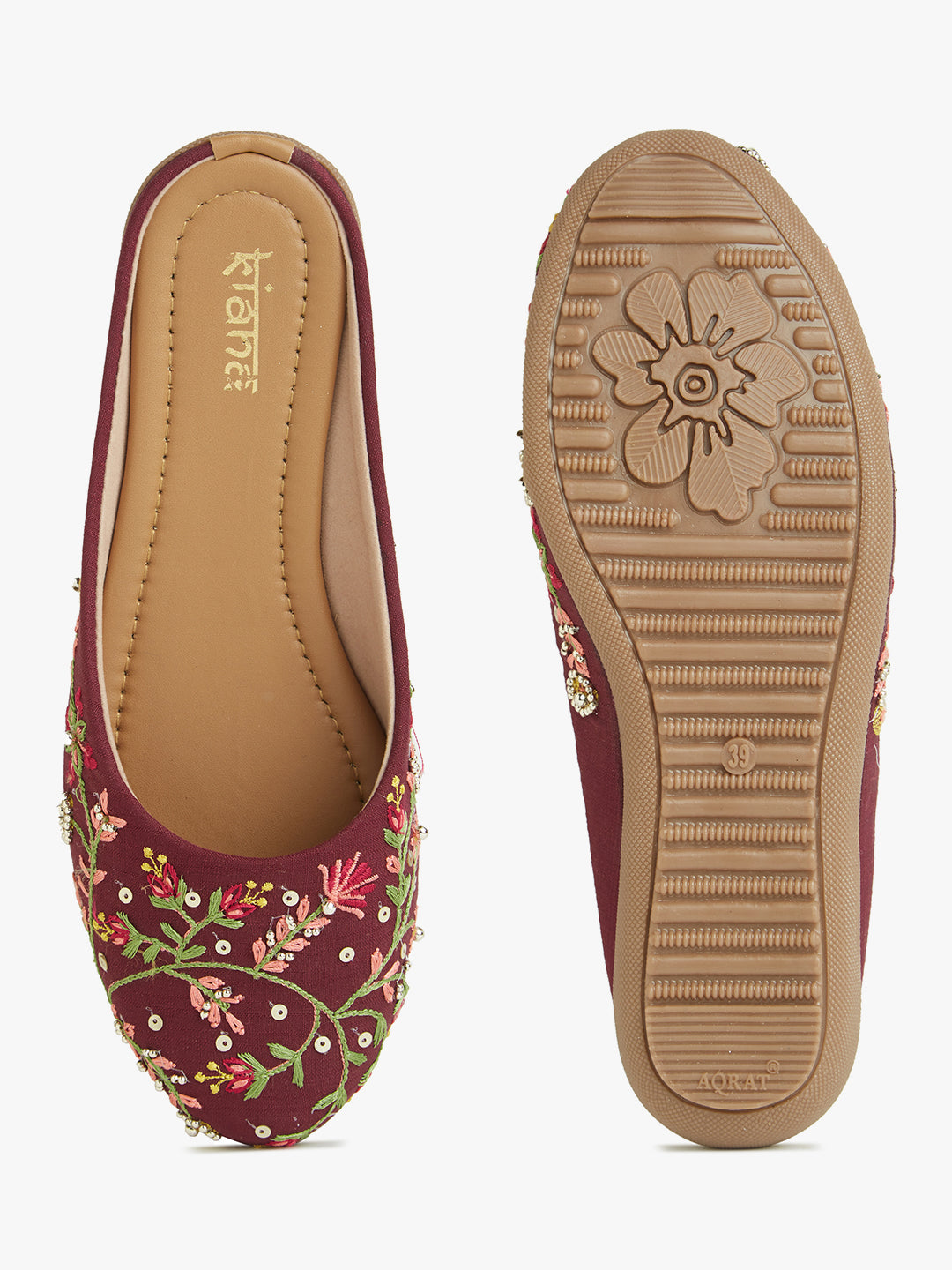 Women Embellished Embroidered Canvas Mules