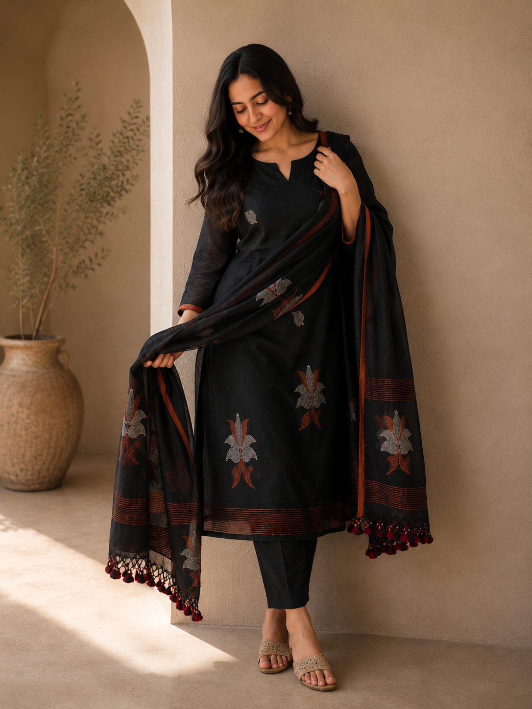 Elegant Black Kurta Pant Set with Dupatta | Women’s Ethnic Wear