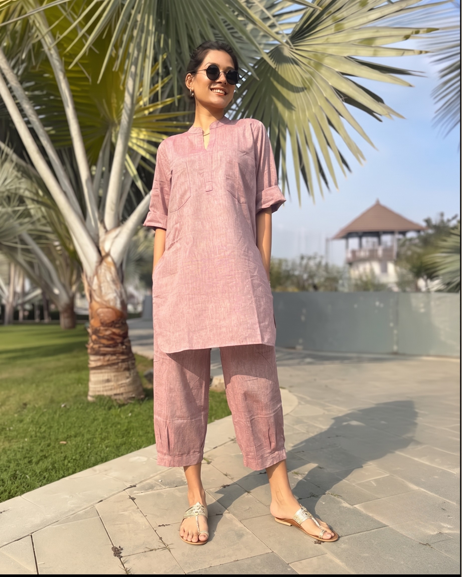 Dusty Rose Casual Cotton Co-ord Set for Women
