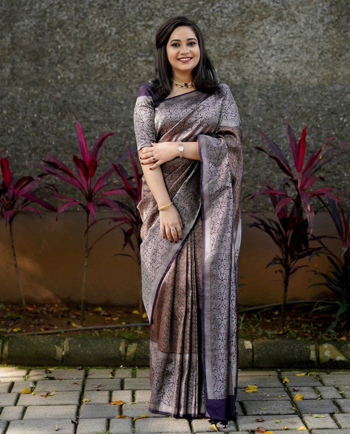 Women Floral Woven Saree with Tassels | FS