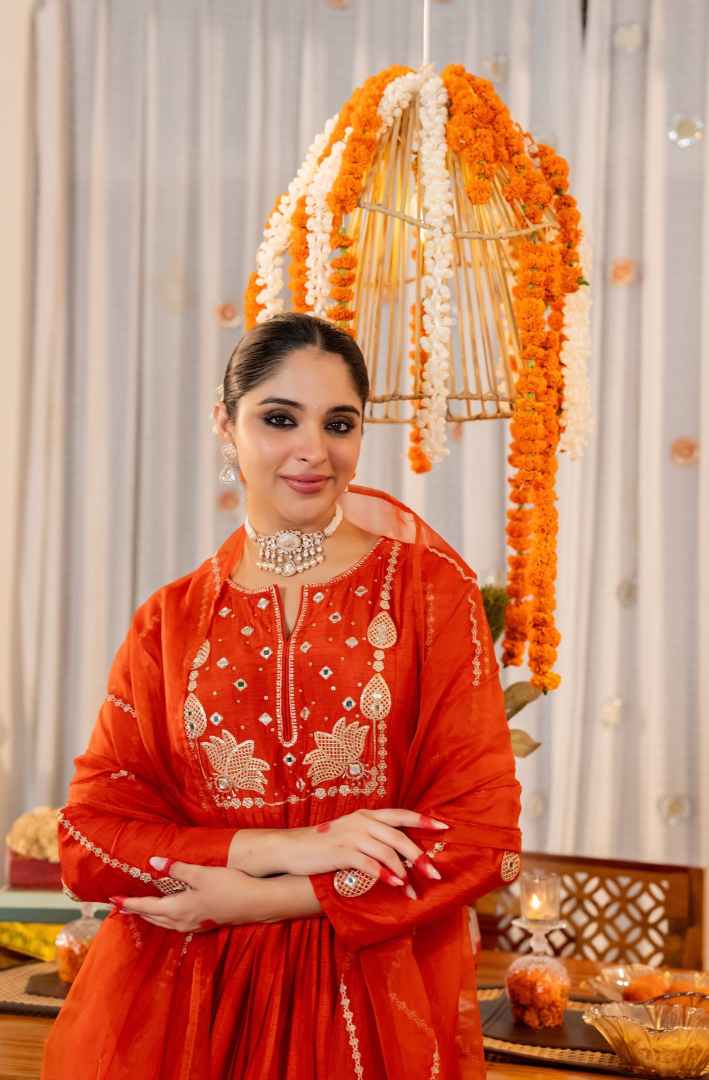 Elegant Red Embroidered Anarkali Kurta Set with Organza Dupatta for Women
