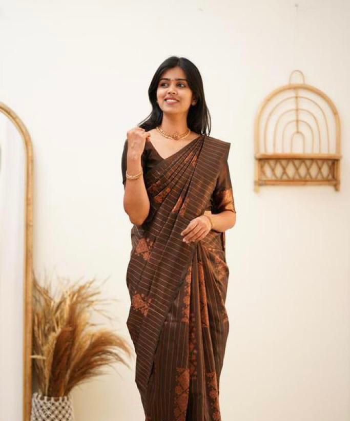Royal Chocolate Brown Designer Saree with Copper Woven Pattern