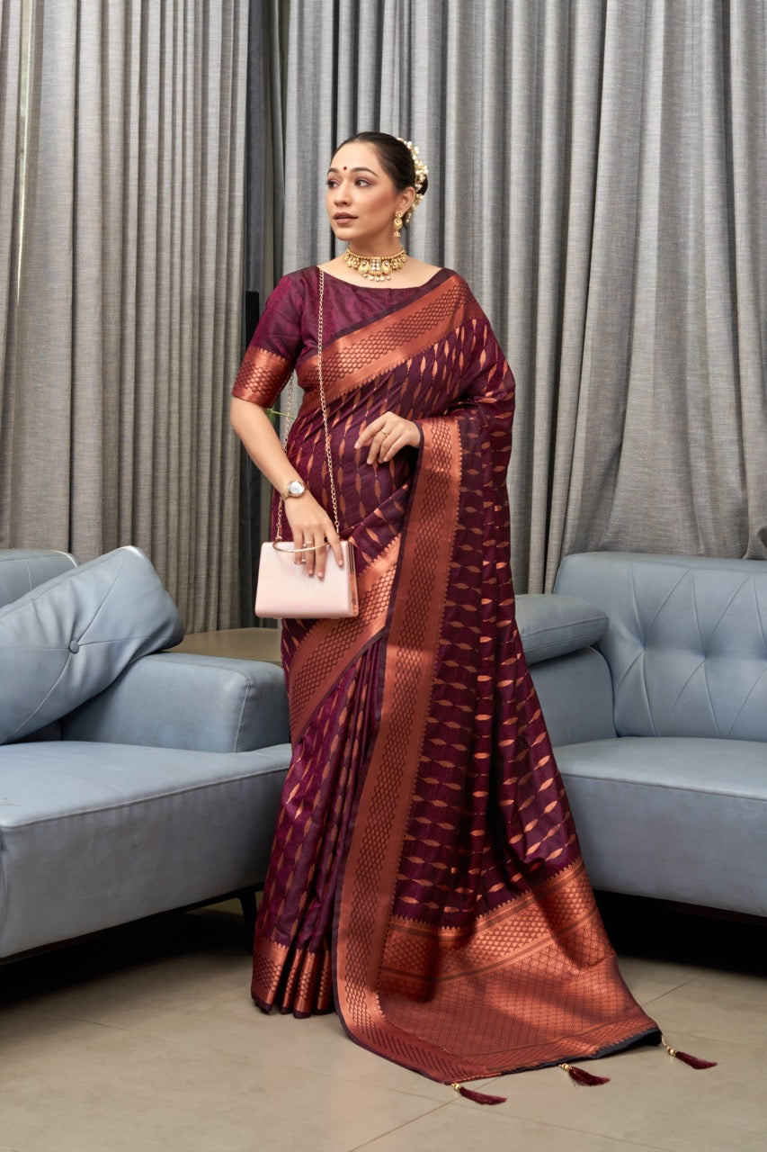 Woven Saree with Contrast Border