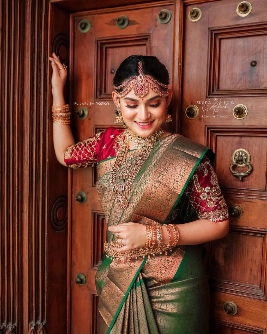 Printed Banarasi Jacquard Saree (Green)