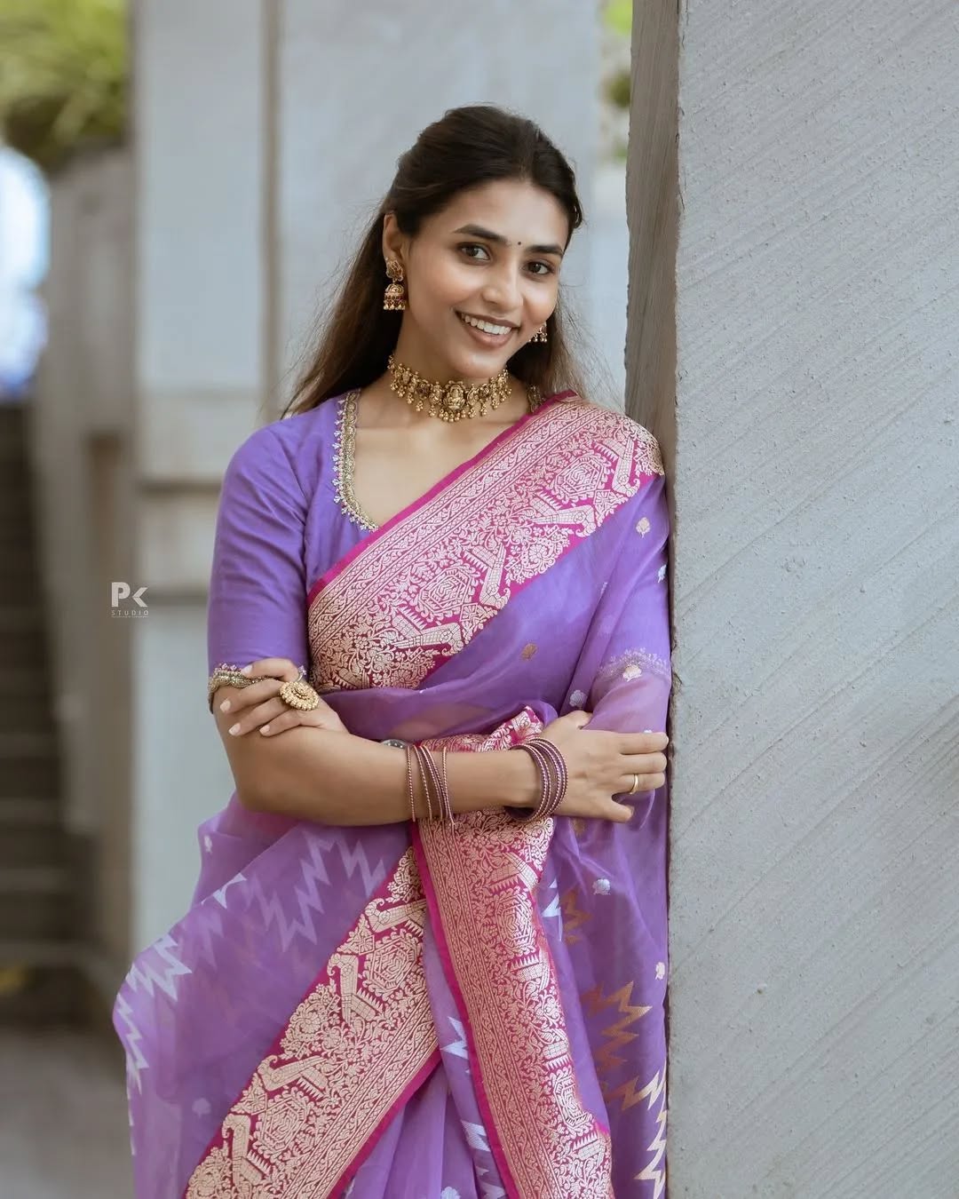 Lavender Banarasi Soft Silk Saree with Rich Zari Border