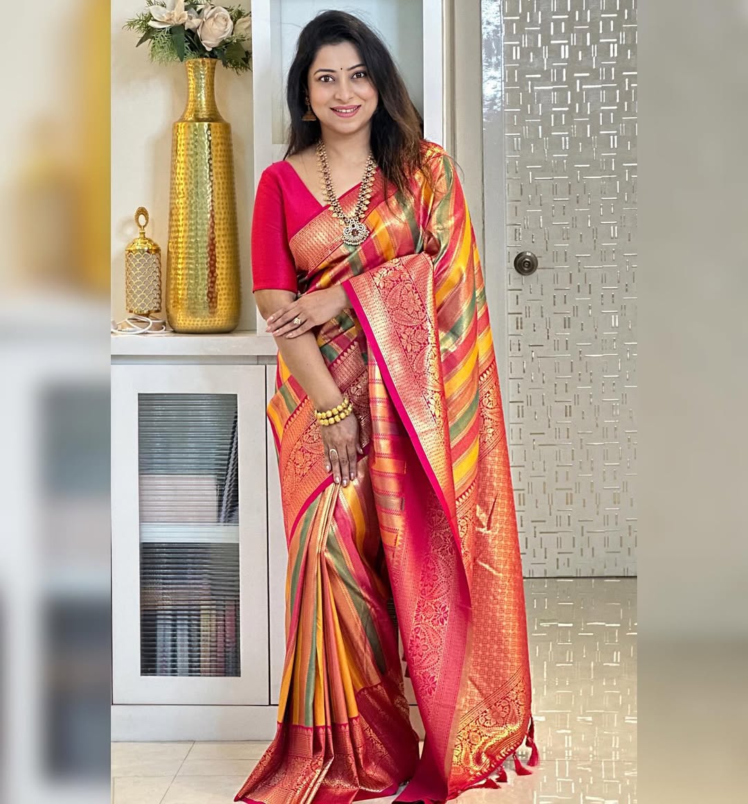 Multicolor Kanjivaram Silk Saree with Rich Zari Weaving Border