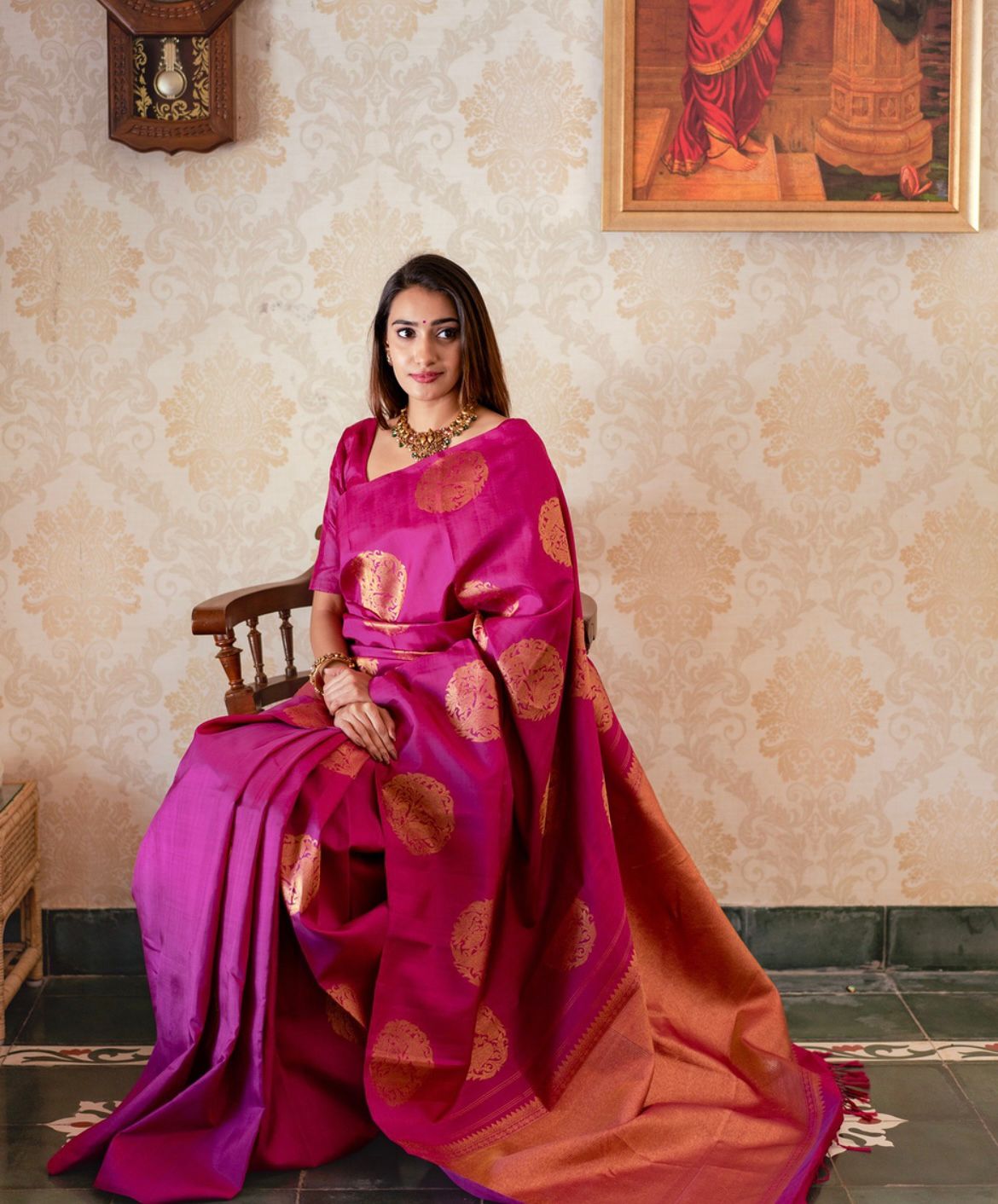 Women Bird Woven Banarasi Silk Saree with Tassels