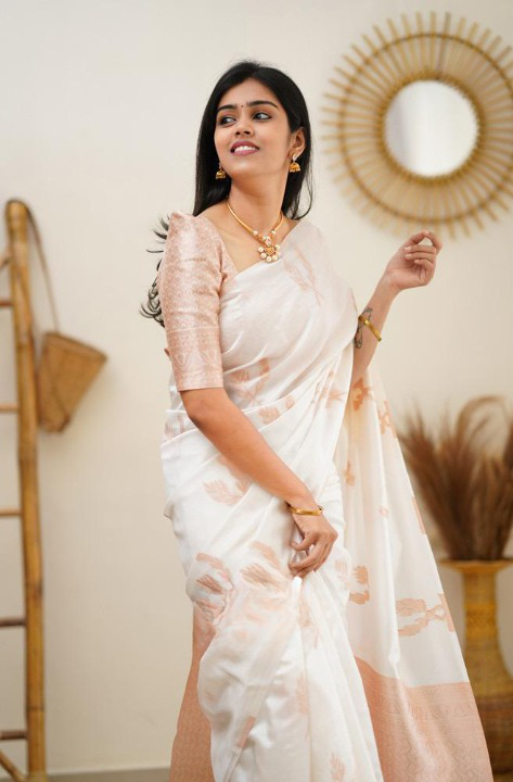 Elegant Off-White Soft Silk Saree with Subtle Peach Border