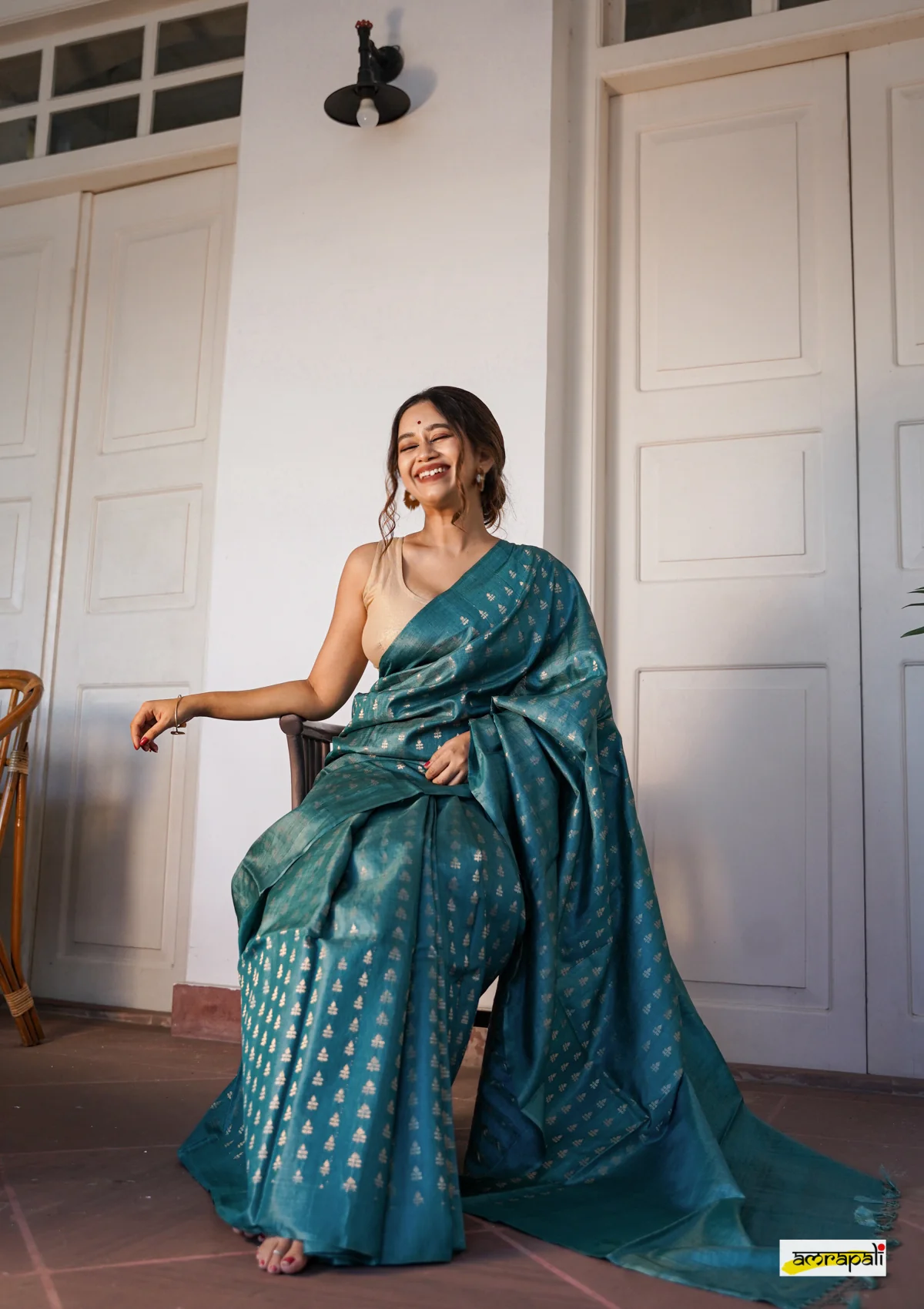 Women's Aqua Blue Silk Blend Saree with Golden Woven Motifs & Elegant Designer Pallu