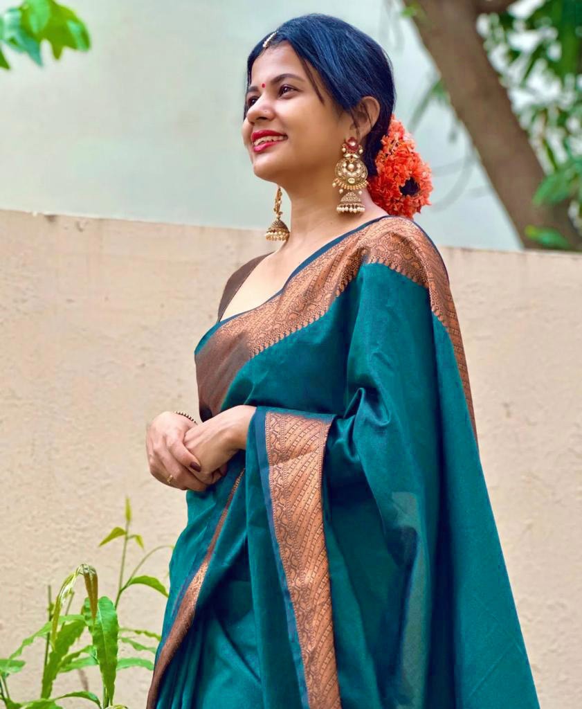 Woven Banarasi Soft Silk Saree with Tassels