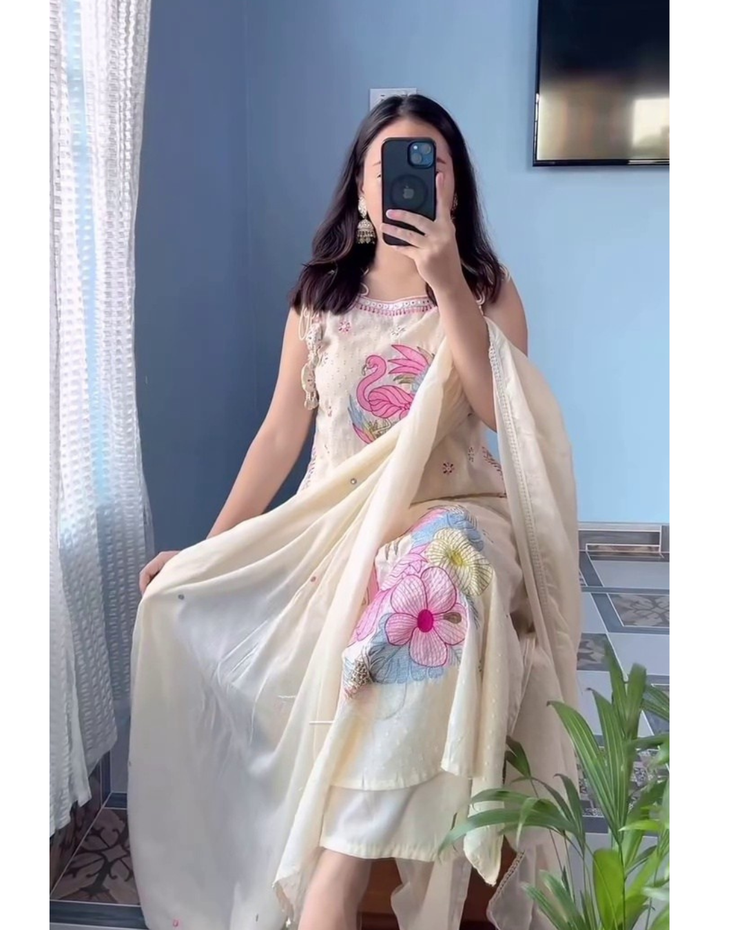 Elegant Floral Printed Premium Straight Kurta Set with Dupatta – Party & Festive Wear