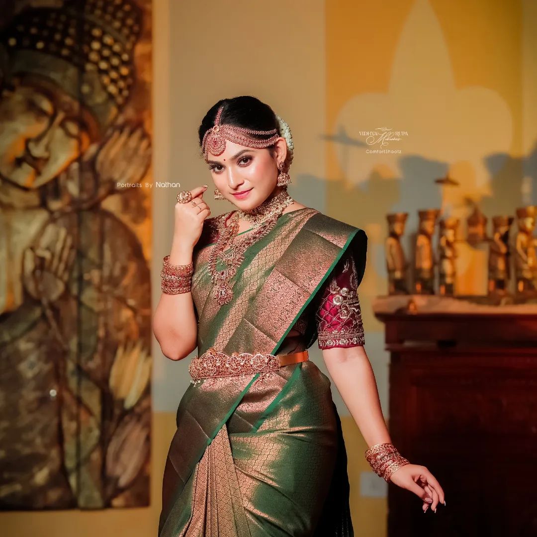 Printed Banarasi Jacquard Saree (Green)
