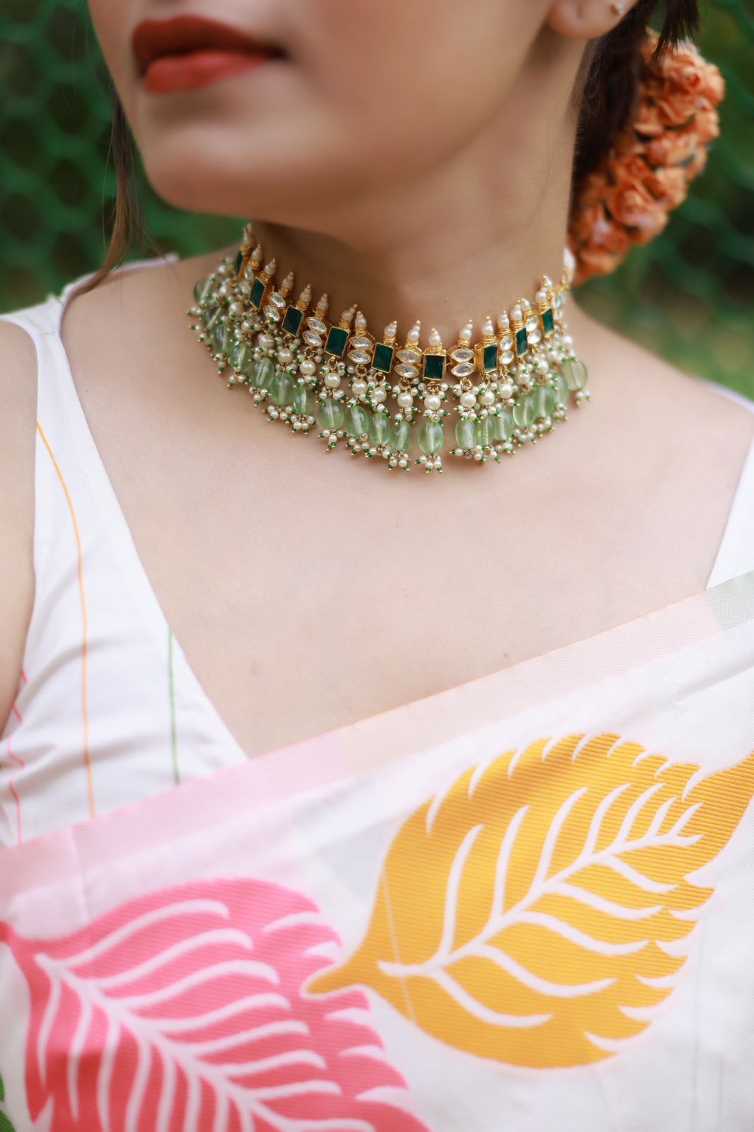 Beautiful Floral leaf Print Art Silk Saree With Golden Stunning Pallu Traditional Saree