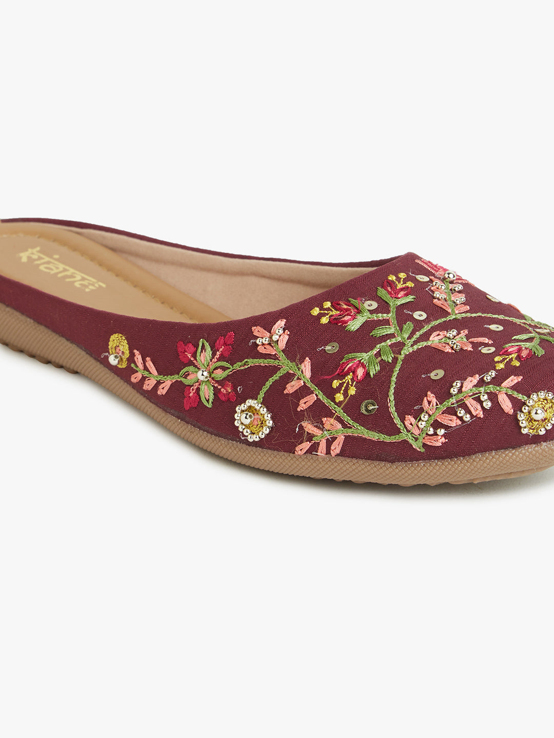 Women Embellished Embroidered Canvas Mules