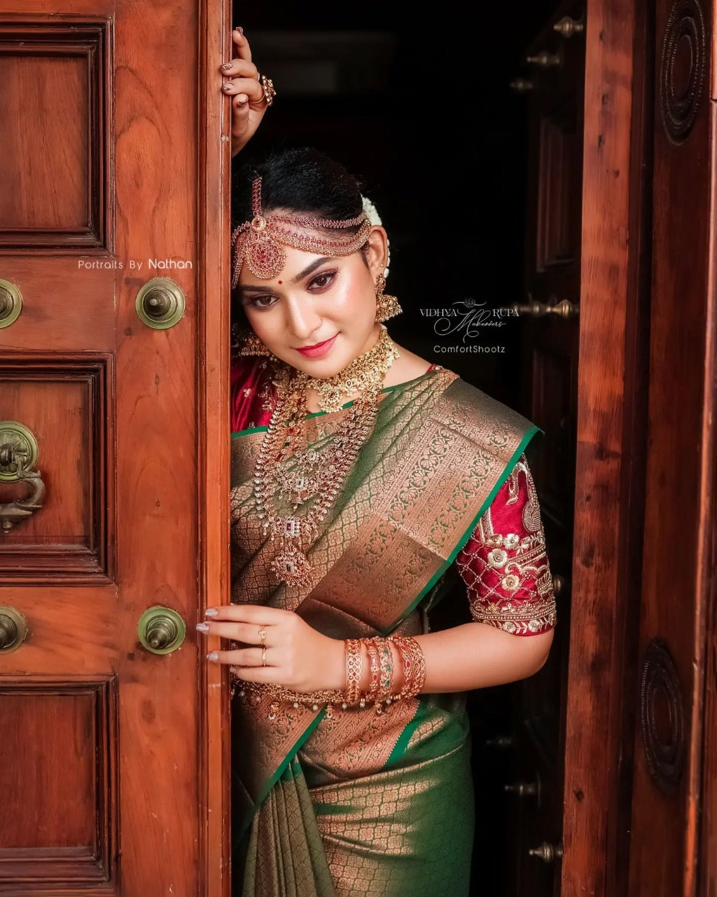 Printed Banarasi Jacquard Saree (Green)