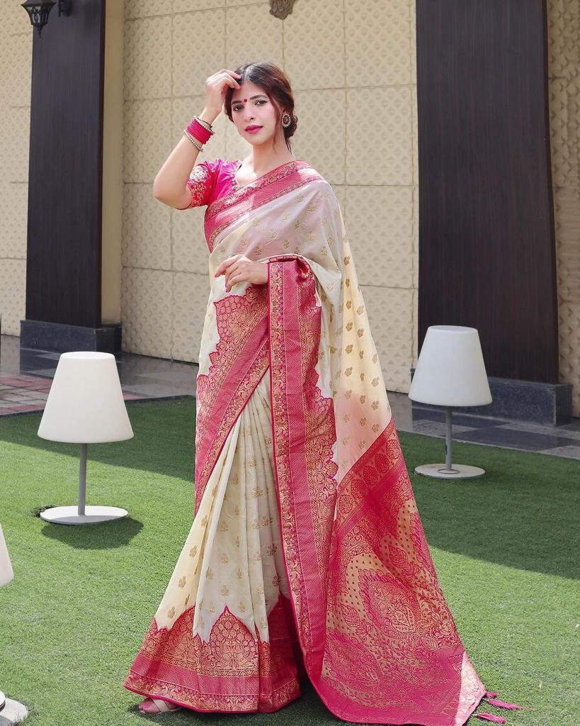 Women Floral Woven Saree with Contrast Border