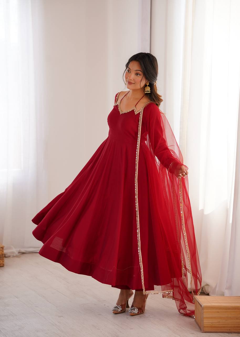 Premium Red Anarkali Suit Set with Dupatta – Elegant Festive & Party Wear