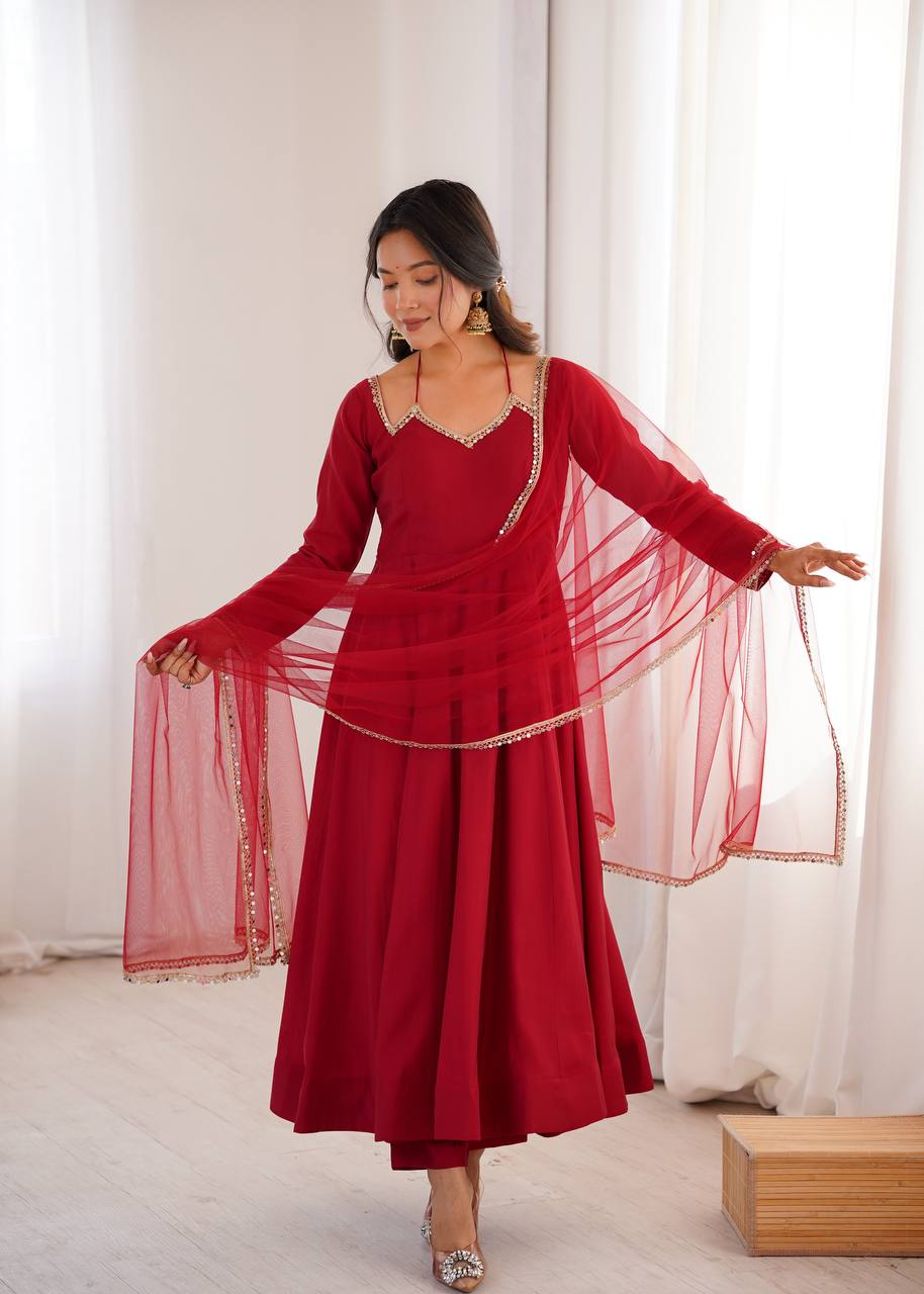 Premium Red Anarkali Suit Set with Dupatta – Elegant Festive & Party Wear