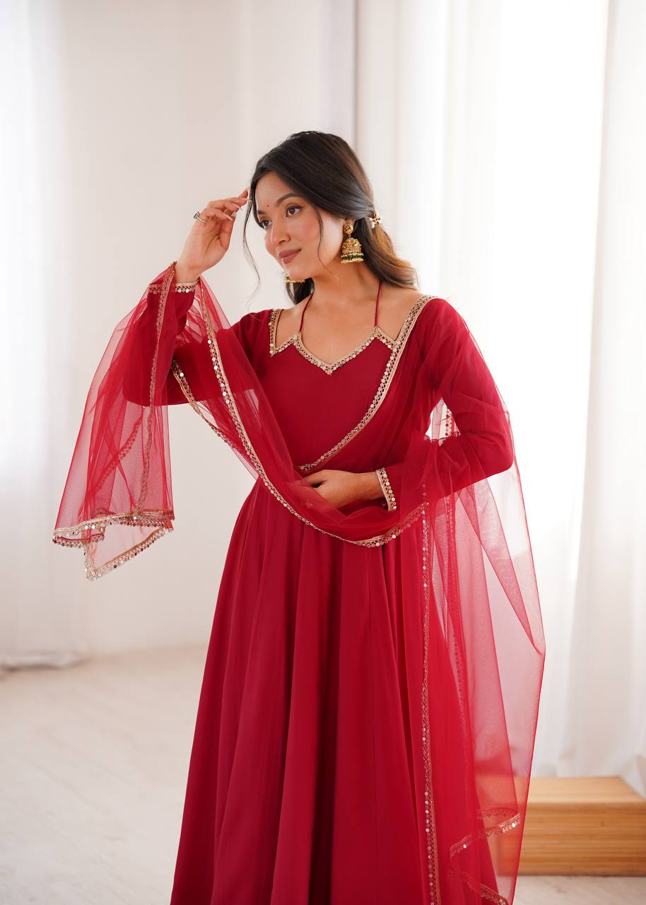 Premium Red Anarkali Suit Set with Dupatta – Elegant Festive & Party Wear