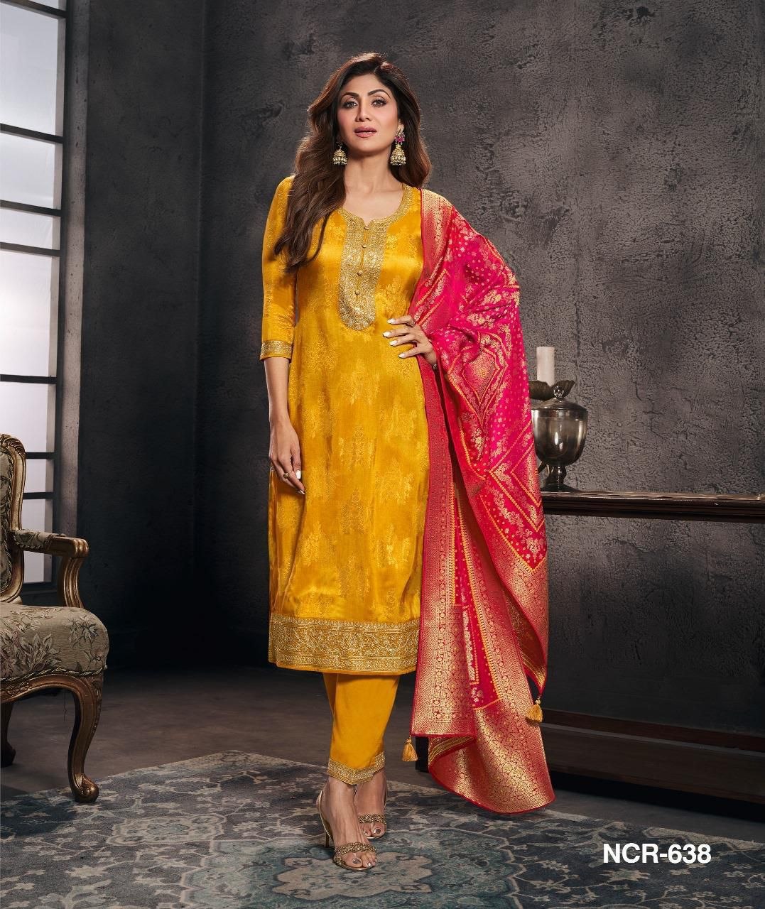 Royal Yellow Floral Printed Kurta Pant Set with Dupatta