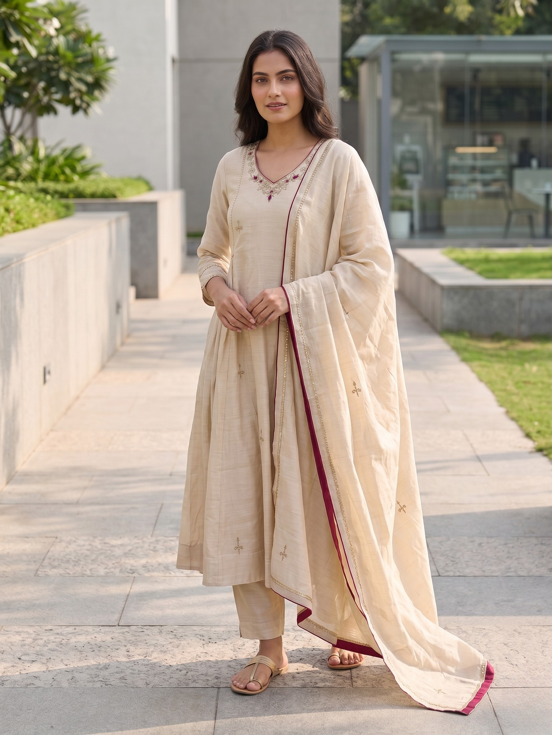 Graceful Off-White Party Wear Anarkali Suit Set