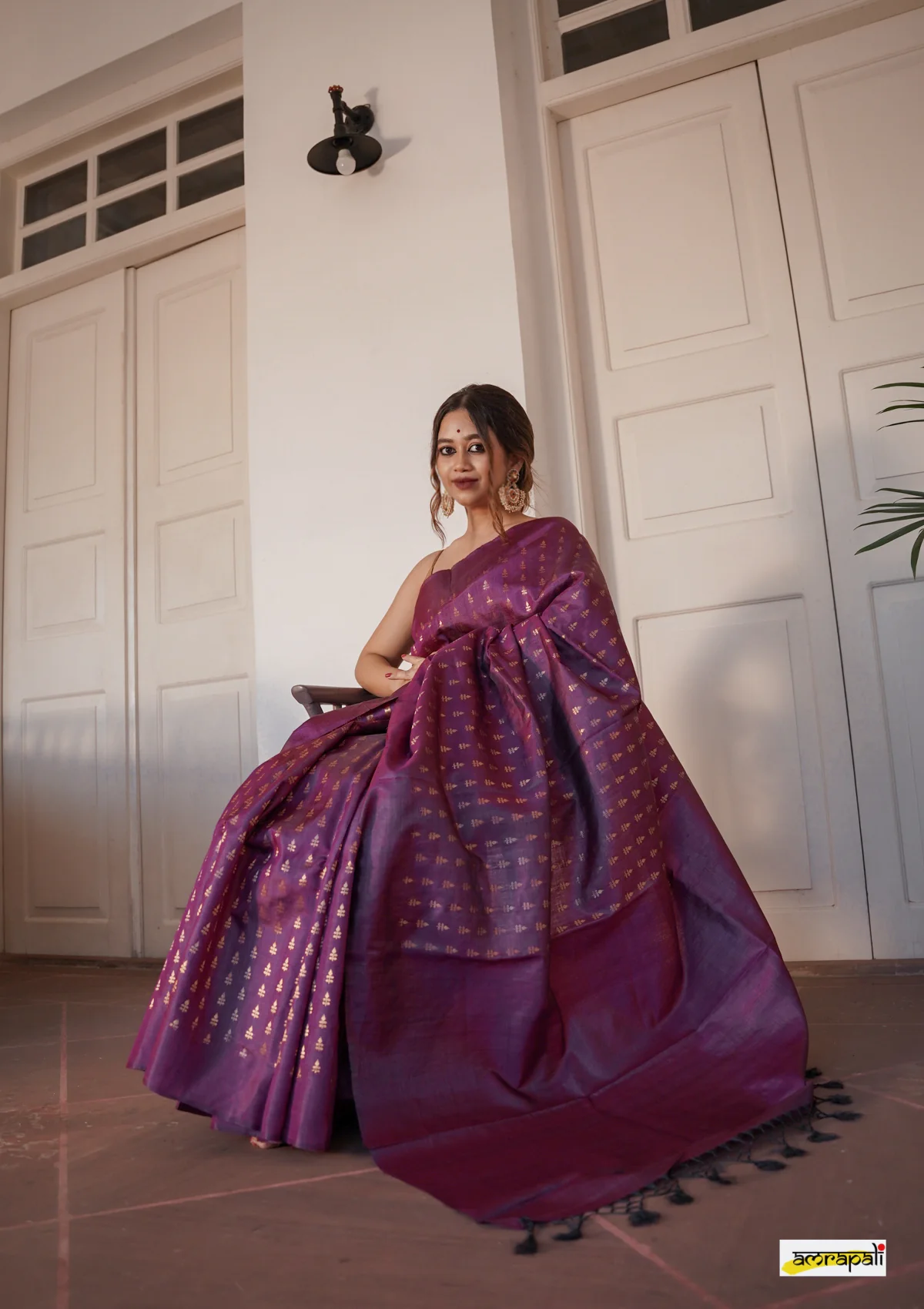 Women's Lavender Purple Silk Blend Saree with Golden Woven Motifs & Designer Tassel Pallu
