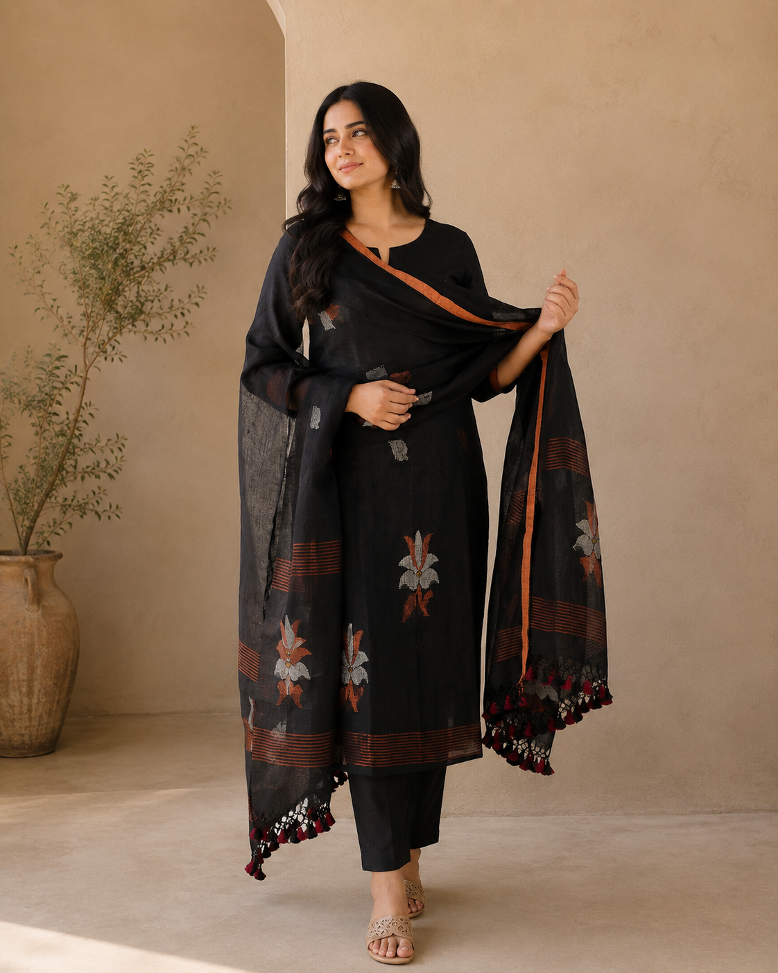 Elegant Black Kurta Pant Set with Dupatta | Women’s Ethnic Wear