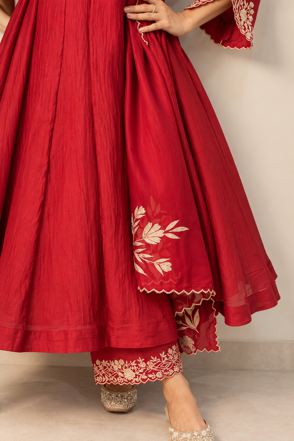 Red Embroidered Anarkali Suit Set with Dupatta for Women