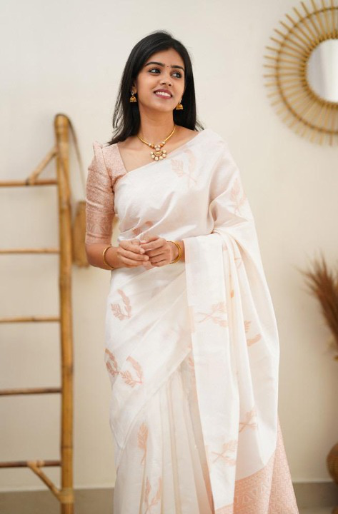 Elegant Off-White Soft Silk Saree with Subtle Peach Border