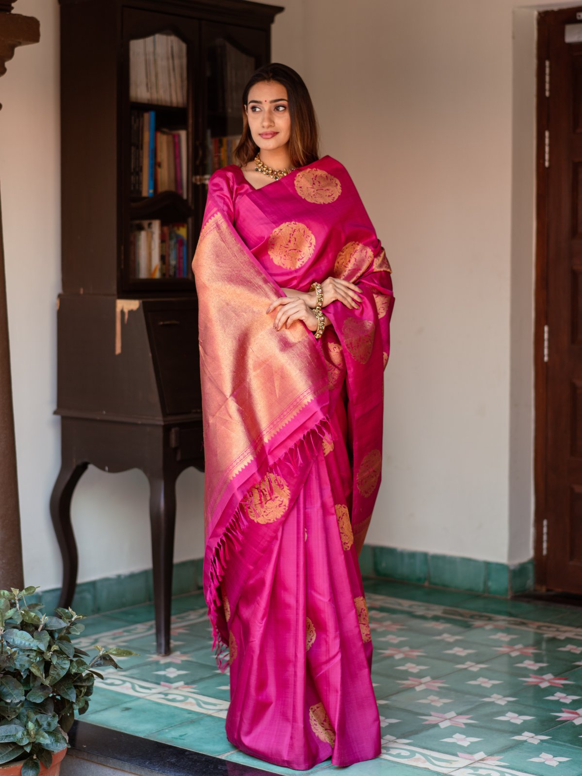 Women Bird Woven Banarasi Silk Saree with Tassels